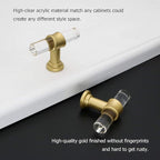 LONTAN 6 Pack Acrylic Kitchen Cabinet Knobs Gold Drawer Knobs Modern T Bar Clear Cabinet Door Handles White Kitchen Hardware for Dresser Bathroom,Zinc Alloy Base