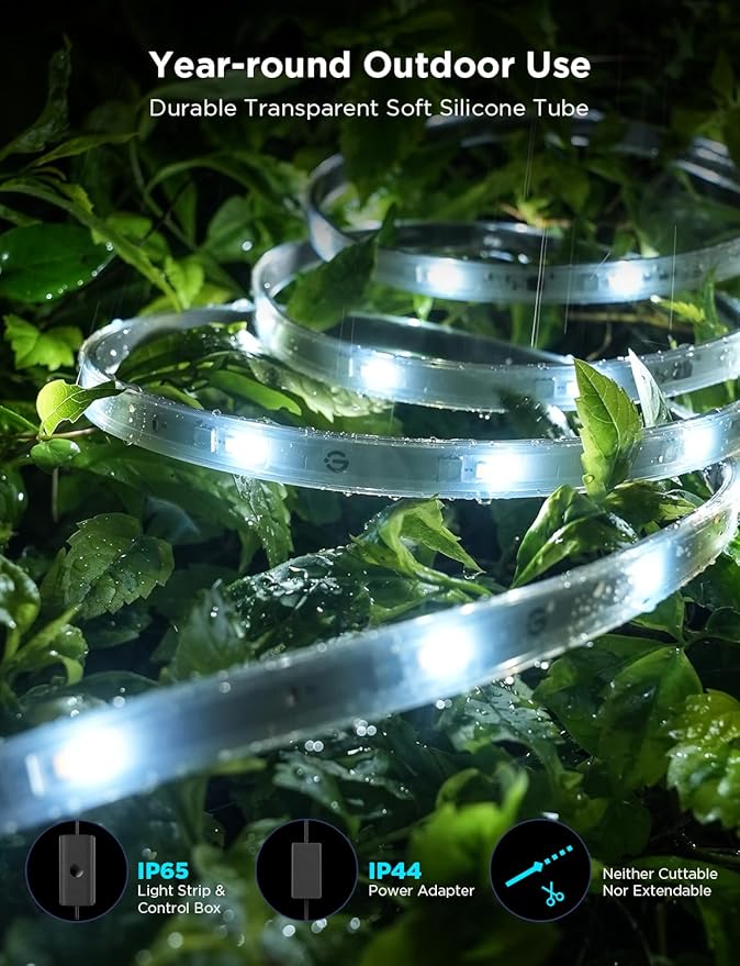Govee Outdoor LED Strip Lights RGBIC with Warm and Cold White, 98.4ft 2.4G WiFi Smart Outdoor Lights, IP65 Waterproof, Work with Alexa and Google Assistant, App Control, for Porch, Patio, Eave, Party