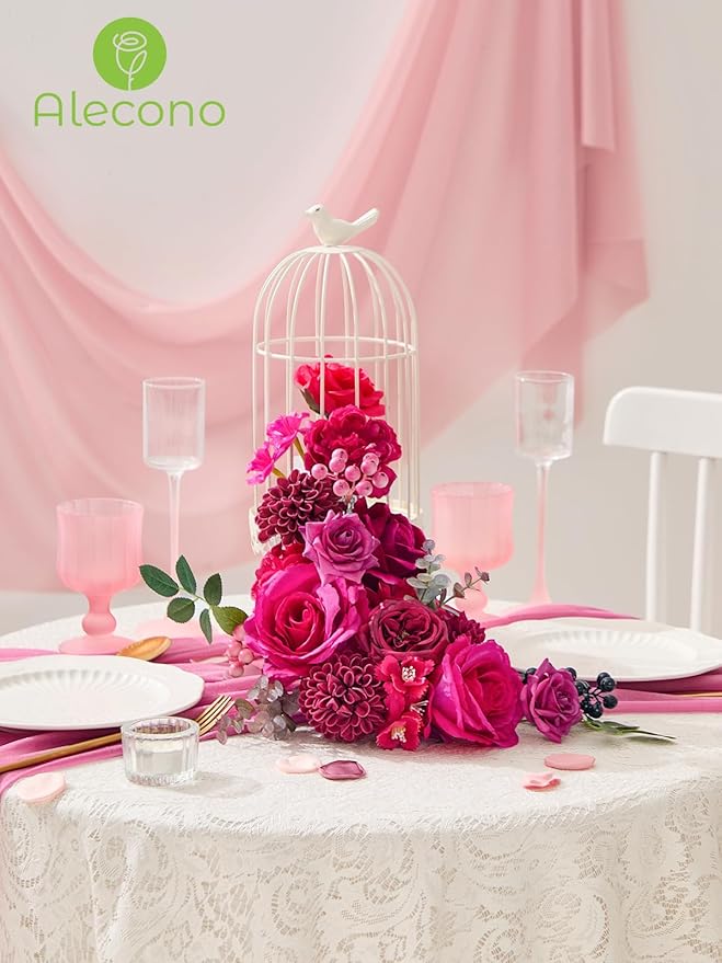 Alecono Artificial Flowers, Hot Pink Fake Flowers for DIY Wedding Bouquets, Bridal Baby Shower, Home Decor, Centerpieces for Table Decorations