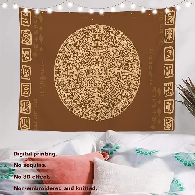 Batmerry Mayan Tapestry, Ancient Aztec Calendar Picnic Mat Beach Towel Wall Art Decoration for Bedroom Living Room Dorm, 51.2 x 59.1 Inches, Latin