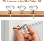 DEELF 12 Packs Kitchen Cabinet Knobs, 40 mm Crystal Cabinet Knobs, Diamond Dresser Handle Drawer Pulls, Dresser Knobs for Cabinets and Drawers, Rose Gold Base