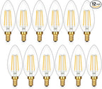 Brightever E12 Candelabra LED Light Bulbs 60W Equivalent, 2700K Soft White, 620Lumens 6W LED Chandelier Bulb, B11 Filament Clear Candle Light Bulbs Dimmable, Pack of 12 Small Base Bulbs