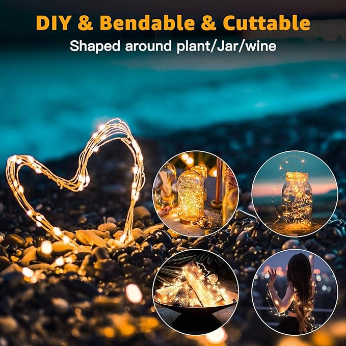 6 Pack Fairy Lights Battery Operated 7ft 20 LED Mini String Lights Twinkle Lights Silver Wire Firefly Starry Moon Lights for Mason Jars Wedding Party Christmas Centerpiece Table Decorations,Warm White