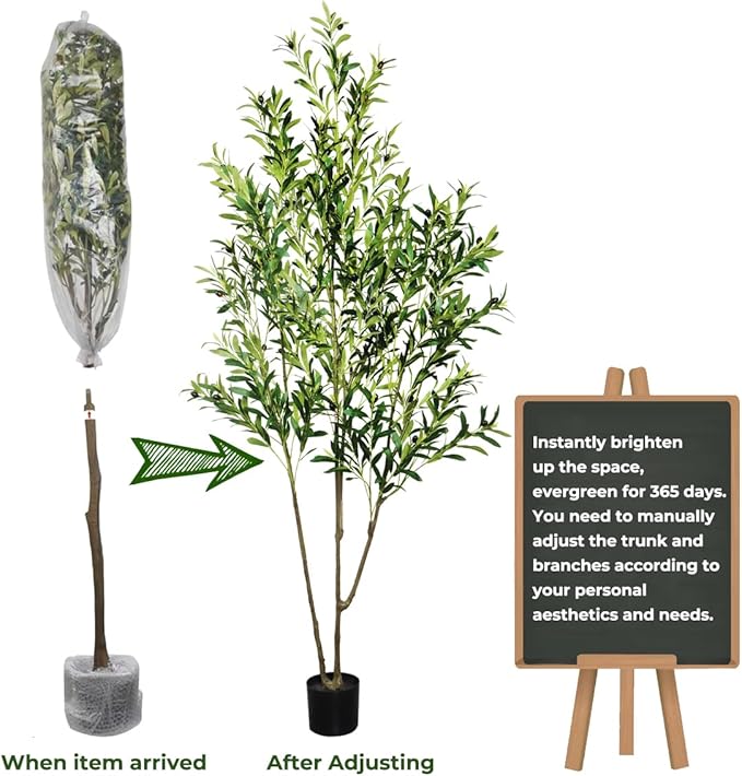 6.56ft Artificial Olive Tree, Faux Olive Tree with Lifelike Fruits, 78.74in Fake Olive Tree with Sturdy Plastic Pot, Artificial Plants for Office Home Living Room Indoor Outdoor Decor