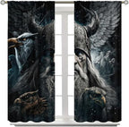 Fantasy Norse Viking Curtains for Bedroom - Cool Gothic Vintage Vikings Mystical Symbol Eagle Window Treatment,Energy Saving Thermal Insulated Rod Pocket Bedroom Blackout Curtains 2 Panels 63L x 36W