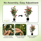 36” Artificial Camellia Tree 2 Packs, Faux Camellia Plant in Pot with Red Flowers, Greenery Camellia Tree for Spring Home Front Door Outdoor Indoor Decoration, Red