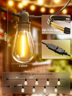 50FT LED Outdoor String Lights with 15 Edison Shatterproof IP65 Waterproof Bulbs, 2700K Dimmable Commercial Grade Patio Lights, Heavy Duty Outside Hanging Lights for Garden Porch Deck Decor
