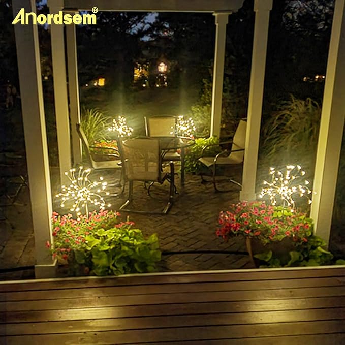 Anordsem Solar Lights Outdoor Waterproof: Garden Light Solar Powered for Yard Outside - Sparkler Fireworks Twinkle Lighting Path Decor 8 Pack - LED Starburst Gardening Gifts for Women Mom Wife