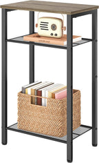 Hoctieon 3 Tier End Table, Telephone Table, Tall Side Table with Storage, Small Nightstand for Small Spaces, Metal Frame, For Living Room, Bedroom, Sofa Couch, Hall, Easy Assembly, Greige