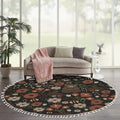 Round Rugs Bear Forest Bunny Rabbit Furry Animals Watercolor Flowers Scandinavian Boho Area Rug Linen and Cotton Carpet Meditation Rug Washable Hallway Runner Mat Accent Rug for Bedroom Bathroom 6ft