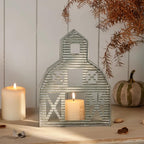 Barn Shaped Tea Light Holder Farmhouse Galvanized Metal Candle Holder Vintage Barn Decor for Table Centerpiece - 6.3" x 1.97" x 8.46"