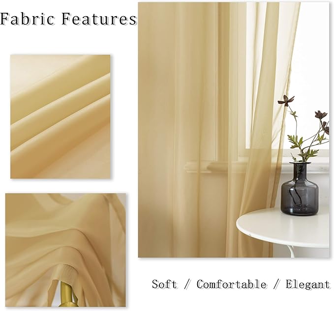 DUALIFE Antique Taupe Brown Sheer Curtains 84 Inch Length Grommet Light Brown Tan Semi Voile Curtain Panels Window Drapes for Living Room and Bedroom Window Treatments 2 Panels 52 x 84 Inch Natural