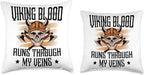 Viking Gift For Men Valhalla Pagan Norse Blood Runs Through My Veins Scandinavian Pagan Viking Throw Pillow, 16x16, Multicolor