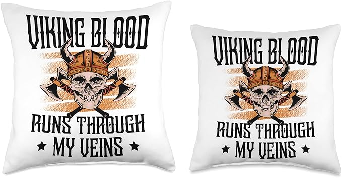 Viking Gift For Men Valhalla Pagan Norse Blood Runs Through My Veins Scandinavian Pagan Viking Throw Pillow, 16x16, Multicolor