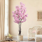 Artificial Pink Cherry Blossom Tree 6ft(72in) Tall Faux Plant Indoor Decor Handmade Japanese Sakura Tree for Wedding Realistic Cherry Plant in Pot for Home Living Room,Office,Outdoor Decor.