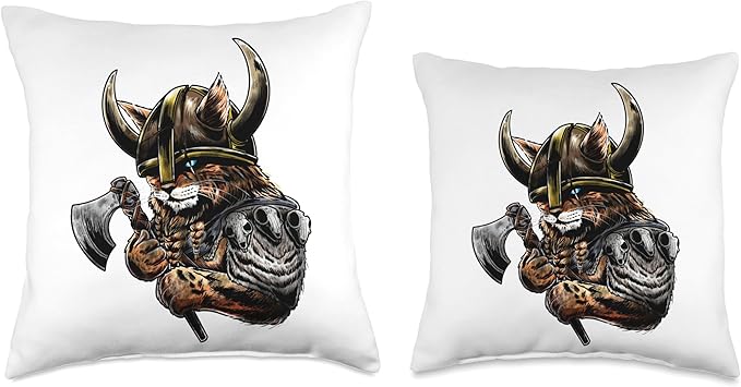 Viking Cat Scandinavian Norse Mythology Throw Pillow