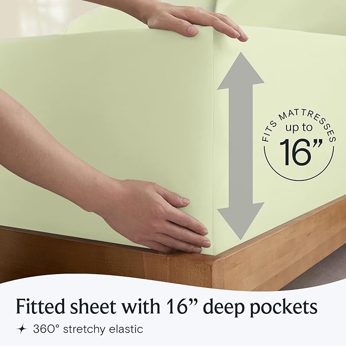 LuxClub 4 PC Sheet Set Bed Sheets Deep Pockets 16" Eco Friendly Wrinkle Free Cooling Machine Washable Hotel Bedding Silky Soft - Sage Green King