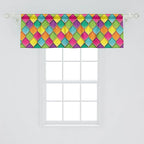 Ambesonne Geometric Window Valance Pack of 2, Vivid Colored Stained Glass Style Pattern Wavy Lines Curves Oval Shapes Modern, Rod Pocket Curtain Valances for Kitchen Bedroom, 54" X 18", Multicolor