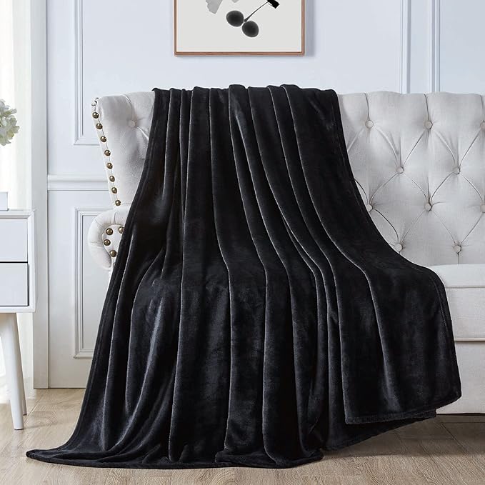 Walensee Fleece Blanket Plush Throw Fuzzy Lightweight (Queen Size 90x90 Black) Super Soft Microfiber Flannel Blankets for Couch, Bed, Sofa Ultra Luxurious Warm and Cozy for All Seasons
