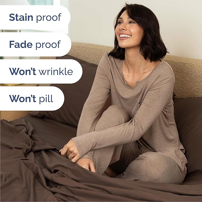 Queen Size 4 Piece Sheet Set - Comfy Breathable & Cooling Bed Sheets Set - Hotel Luxury Bedding for Women, Men, Kids, Teens, Boys & Girls - Deep Pockets, Ultra-Soft, Wrinkle Free - Oeko-Tex - Brown