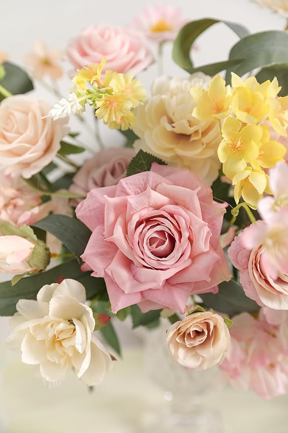 Artificial Flowers Combo for DIY Centerpieces Arrangements Wedding Bouquets Centerpieces Arrangements Party Baby Shower Home Decorations (Yellow Pink)