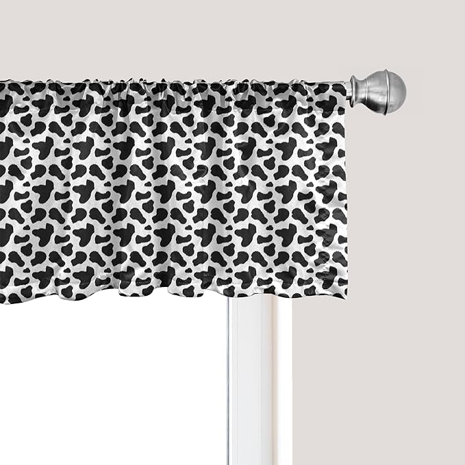 Ambesonne Cow Print Window Valance Pack of 2, Animal Hide Pattern Spots Farm Life Cattle Camouflage Animal Skin, Rod Pocket Curtain Valances for Kitchen Bedroom, 42" X 18", Charcoal Grey White