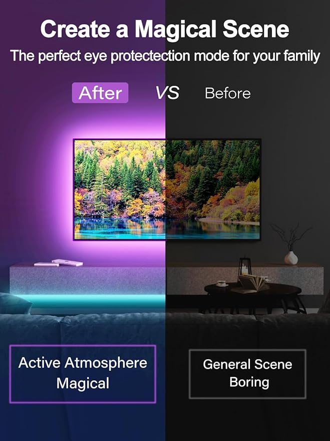 Led Lights for TV for 32-80 Inch, 20ft TV Led Backlight, RGB Led Strip Lights Music Sync Color Changing, USB Light Strip with Remote, App Control Led Lights for Bedroom, Gaming Accessories