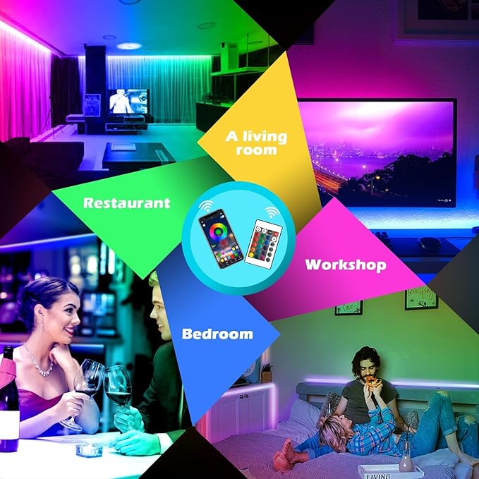 65.6ft/20M Led Strip Lights, Long Smart Music Sync 5050 RGB Color Changing Light Strip Bluetooth APP/IR Remote/Switch Box Control Rope Lights LED Lights for Bedroom,Party,Home Decoration,Festival