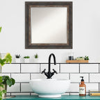 Amanti Art Brown Bathroom Mirror for Over Sink, 25x25 Bark Rustic Char Square Vanity Mirror, Medium Country Rustic Frame, Hangs Horizonally and Vertically, Bathroom Wall Decor, Beveled Edge