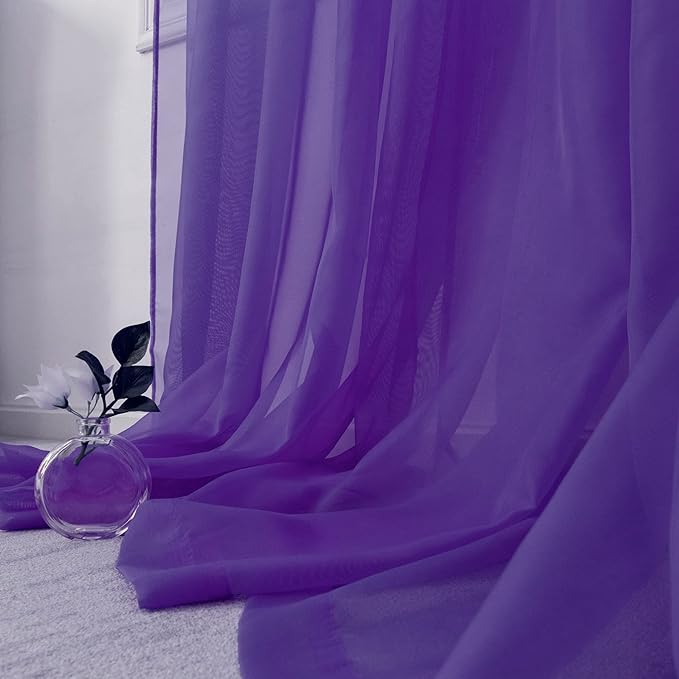HUTO Purple Sheer Curtains 63 Inch Length for Girls Room Rod Pocket Voile Curtain Panels for Bedroom Living Room,Set of 2 Panels,52”x63”