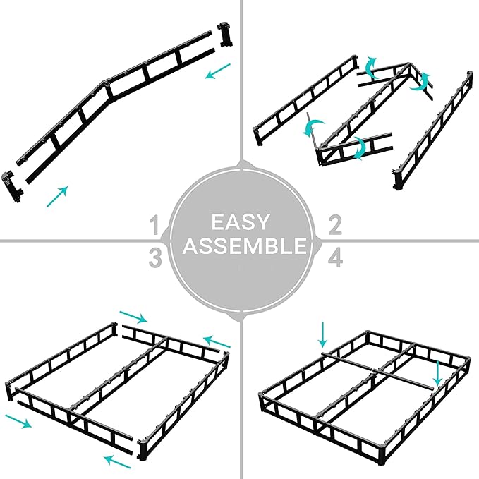 4 Inch Box Spring for Queen Bed Base, Low Profile Metal Queen Size Box Spring with Fabric Cover, 3000 Lbs Max Weight Capacity Mattress Foundation, Noise-Free, Easy Assembly