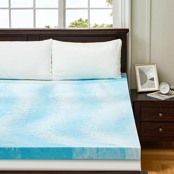 PERLECARE 4 Inch Full Memory Foam Mattress Topper, Cooling Gel Infused Mattress Pad, Ventilated Bed Topper for Pressure Relief, CertiPUR-US Certified, Blue