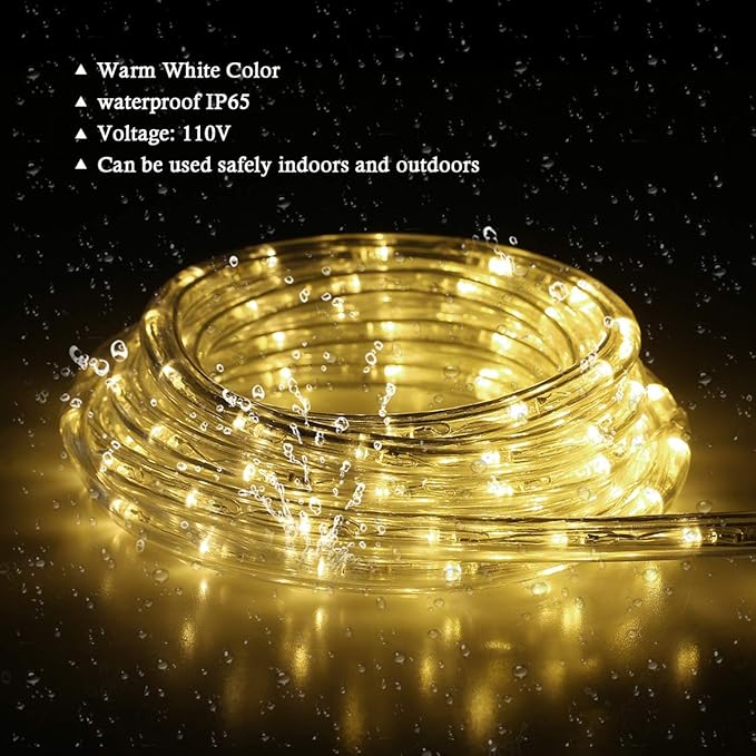 50Ft LED Rope Lights, Cuttable LED Strip Lights Outdoor Waterproof Decorative Lighting for Indoor/Outdoor Decorations,Eaves,Backyards Garden,Party and Bedroom Decorations(Warm White)