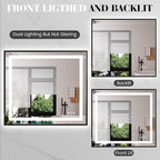 LED Bathroom Mirror,32"x36" Mirror with Black Frame, Front Light and Backlit, Stepless Dimmable, Anti-Fog, Shatter-Proof, Memory, 3 Colors, Double LED Vanity Mirror