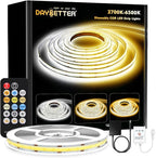COB LED Strip Lights, Tunable White 2700K-6500K COB Light Strip with RF Remote, 3040 LEDs, CRI90+, 24V Adapter, Dimmable High Density Uniform LED Lights for Bedroom, Kitchen, Cabinet, 16.4ft