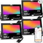 LED Flood Light Outdoor 30W, 300W Equivalent 3000LM Smart RGB Landscape Lighting with APP Control, DIY Scenes -Timing - Warm White 2700K -Color Changing Uplight, IP66, US Plug, No Remote MELPO(4 Pack)