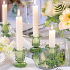 Green Candlestick Holders Bulk, 12 Pcs Glass Candle Holders Set,Crystal Taper Candle Holder for Wedding, Table Centerpiece, Home Decoration