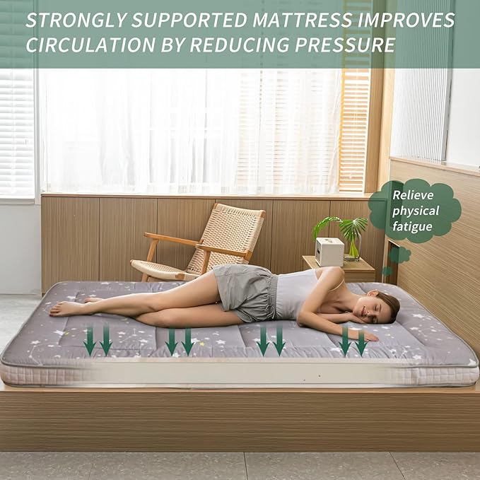MAXYOYO Grey Constellation Futon Mattress, Japanese Floor Mattress Quilted Bed Mattress Topper, Extra Thick Folding Sleeping Pad Breathable Floor Lounger Guest Bed for Camping, King