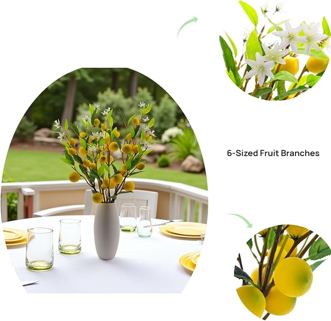 5pcs Artificial Lemon.24 Inch Lifelike artificial plants indoor.lemon tree artificial.artificial fruits for decoration.outdoor artificial plants.Used For Homes.Offices, Festivals.Flowers.And Vases