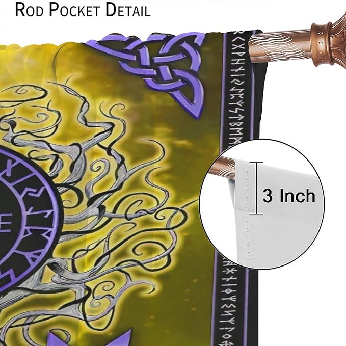 Viking Blackout Curtains Scandinavian Pirate Totem Mythology Golden Tree of Life Printed Curtain Bedroom and Living Room Decoration Blackout Curtains W84 * L84 Inch