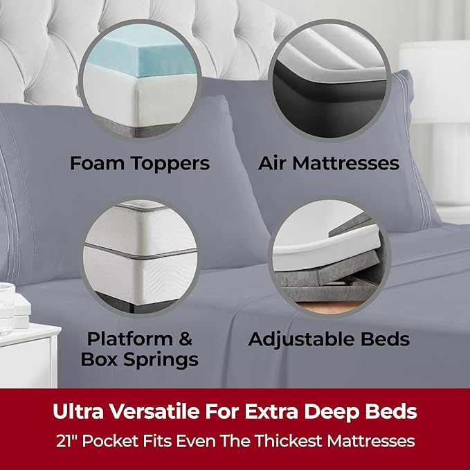 Mellanni Extra Deep Twin XL Sheets - 3 PC Iconic Collection Bedding - Hotel Luxury, Ultra Soft, Cooling Bed Sheets - Wrinkle, Fade, Stain Resistant (Twin Extra Long, Navy Blue)