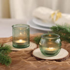 24pcs Assorted Green Votive Candle Holders for Table Centerpiece, Ribbed Tea Lights Candle Holder Glass, Green Candle Holders for Wedding Table Decor, Bridal Shower and Tea Party Decorations