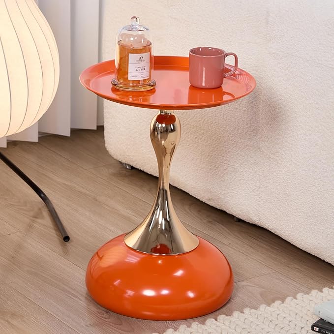 Sleek Hourglass Side Table - Stylish Modern Design Perfect for Living Rooms, Cafes, Dining Areas, Bedrooms, and Outdoors - Chic Decorative Accent (1, Hermes Orange)
