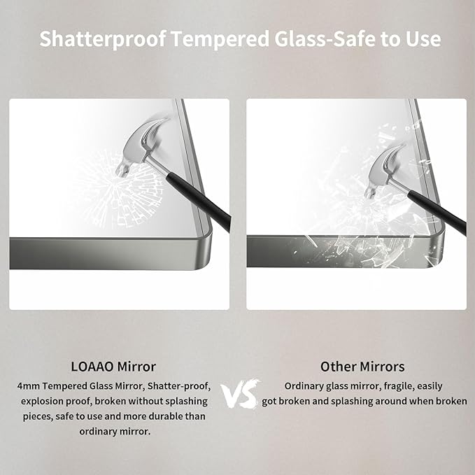 LOAAO 60X30 Inch Brushed Nickel Bathroom Mirror, Rounded Rectangle Silver Metal Frame Mirror, Brushed Nickel, Anti-Rust, Shatter Proof, Hangs Horizontally or Vertically
