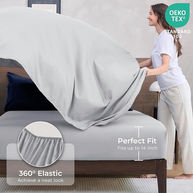 HEVUMYI King Comforter Set - 7-Piece All Season Bed in a Bag King, Ultra Soft Bedding Set with Comforter, Flat Sheet, Fitted Sheet, Pillowcases, Pillow Shams, Navy Blue & Light Grey