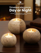 Radicaln Marble Tealight Candle Holder 4" Inch Travertine Handmade Decorative Votive Candle Holder for Wedding Centerpieces, Elegant Set of 3 Mini Candle Holders for Living Room