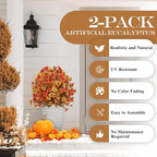 Artificial Topiary Bushes for Outdoors with Spike, Boxwood Ball Fake Shrubs UV Resistant Faux Plants for Indoor Outdoor Fall Thanksgiving Halloween Decor (Orange)