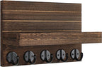 Key Holder for Wall, Decorative Key and Mail Holder with Shelf Has Large Key Hooks for Bags, Coats – Paulownia Wood Key Hanger with Mounting Hardware (9.8”W x 6.7”H x 4.2”D) (Brown)