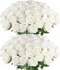 Hananona Artificial Roses in Bulk, Fake Velvet Silk Roses Realistic Rose for Wedding Centerpieces Flower Arrangement Home Decor (50, White)