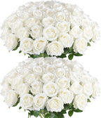 Hananona Artificial Roses in Bulk, Fake Velvet Silk Roses Realistic Rose for Wedding Centerpieces Flower Arrangement Home Decor (50, White)
